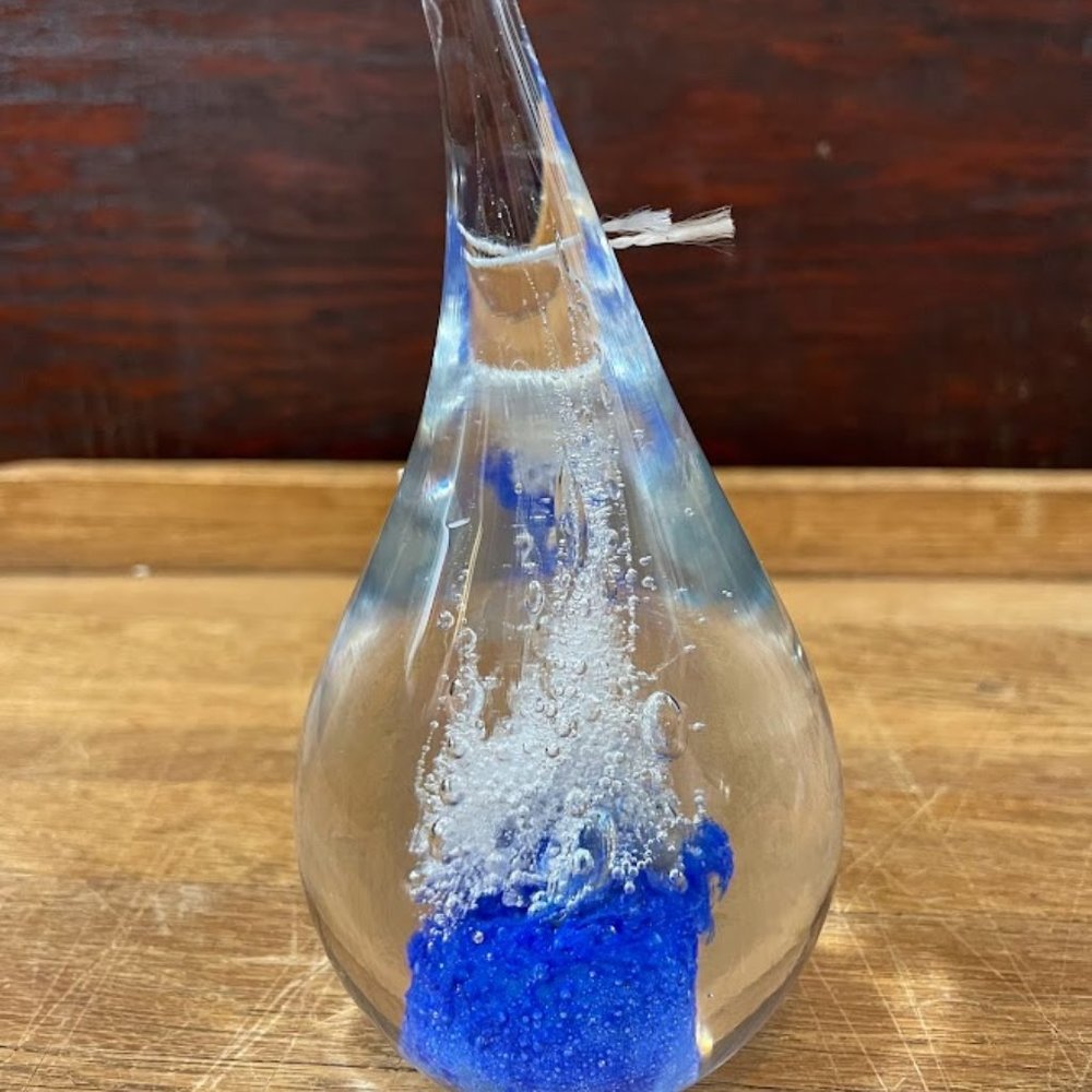 Polish Handblown Art Glass Blue Clear Paperweight Adam Jablonski Signed 1990s